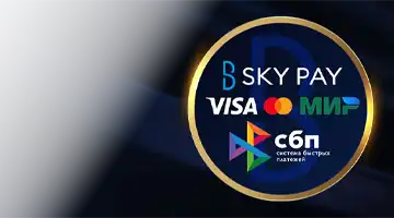 Image displaying popular payment logos like Visa, Mastercard, and MIR, along with Sky Pay, highlighting the payment flexibility at Lev Gambling Platform.