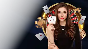 Image of a professional female dealer holding playing cards, set against a roulette wheel, promoting the live dealer bonus at Lev Gambling Platform.