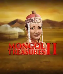 Step into the vibrant culture of Mongolia with Mongol Treasures 2 slot by Endorphina, showcasing a beautiful Mongolian woman adorned in traditional attire against a sunset-lit Mongolian steppe backdrop. This graphic captures the beauty of Mongolian history, providing a unique cultural journey. 